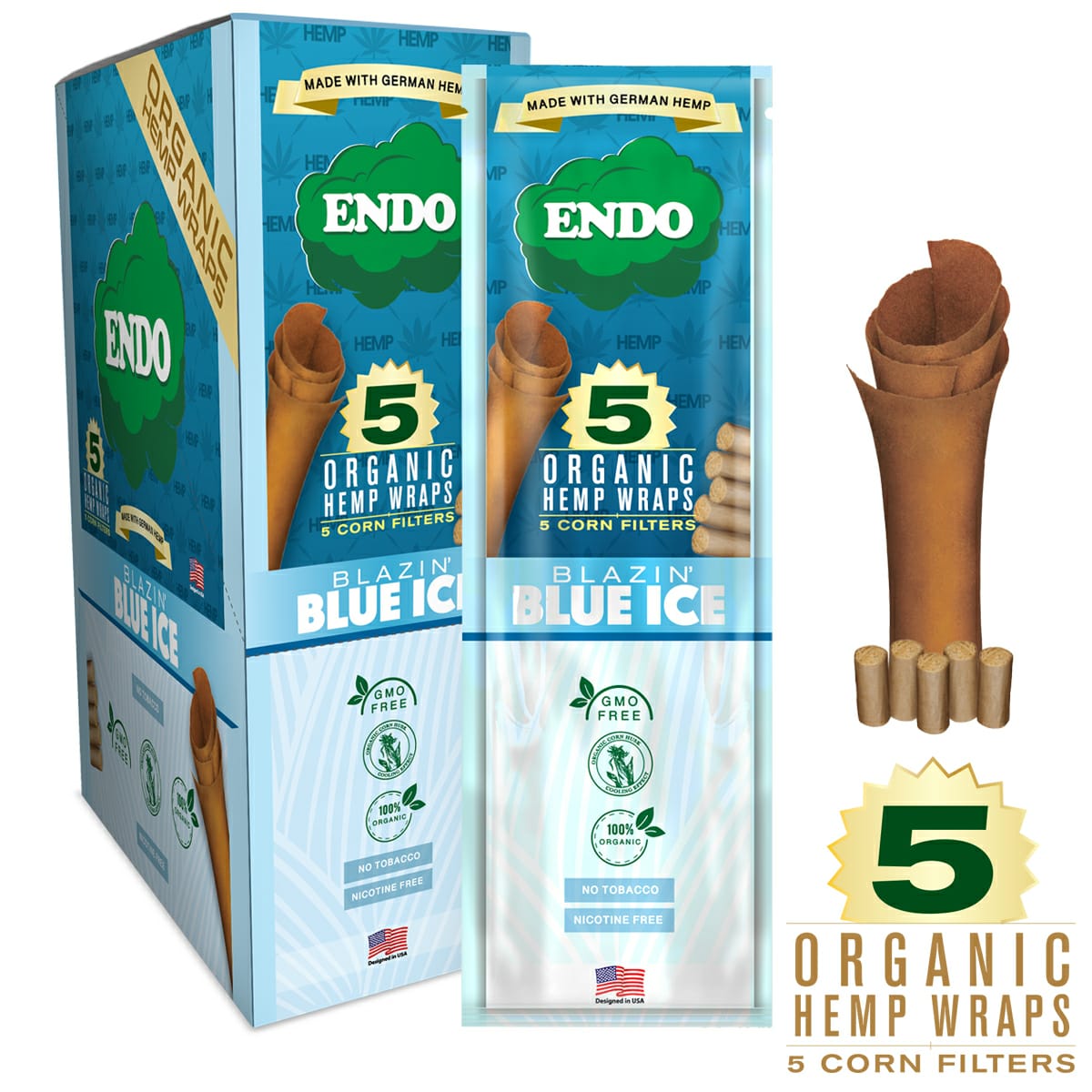 Endo Organic Hemp Wraps Blue Blazin Ice