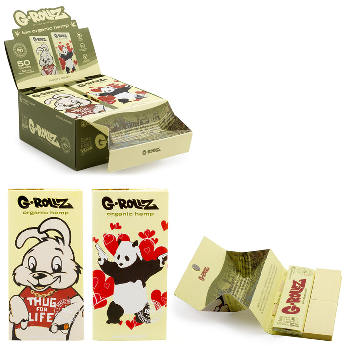 G-ROLLZ Banksy's Graffiti King Size Set 6 - Unbleached Extra Thin - 50 King Size Papers + Tips & Tray Poker (16 Booklets per box)