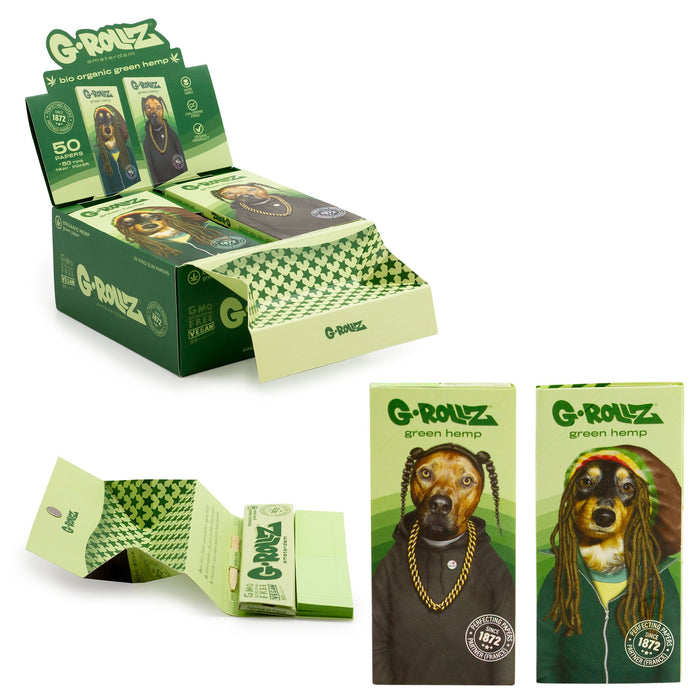 G-ROLLZ Reggae Rap - Bio Organic Hemp Extra Thin - 50 King Size Paper + Tips & Tray Poker (16 Booklets per box)