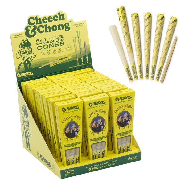 G-ROLLZ | Cheech & Chong - Bamboo Unbleached - 6 x '1¼' Pre Rolled Cones (24 Cones Display/box)