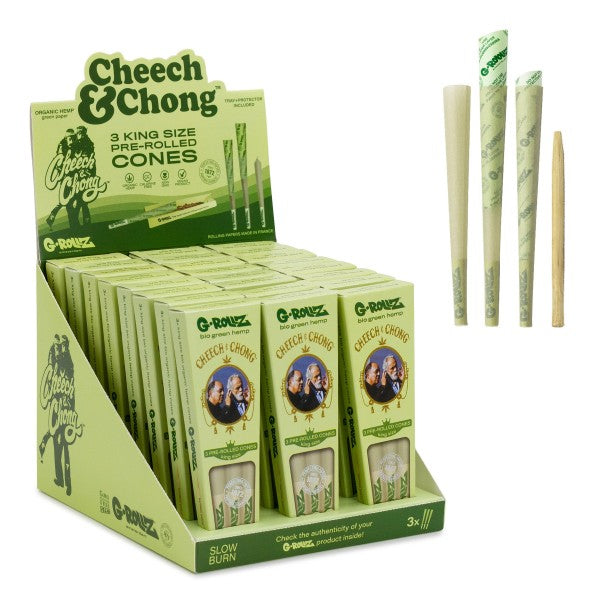 G-ROLLZ | Cheech & Chong - Organic Green Hemp - 3 King Size Cones In Each Pack & (24 packs in Display/box)