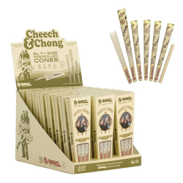 G-ROLLZ | Cheech & Chong - Organic Hemp Extra Thin - 6 x '1¼' Pre Rolled Cones (24 Cones Display/box)