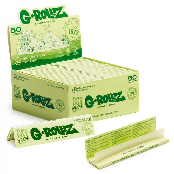 G-ROLLZ | Organic Green Hemp - 50 King Size Slim Paper Rolling Paper  (50ct Booklets)