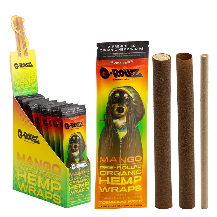 G-Rollz Reggae 2 Pre-Rolled Organic Hemp Wraps with Filters - Mango (15 Packs per box)