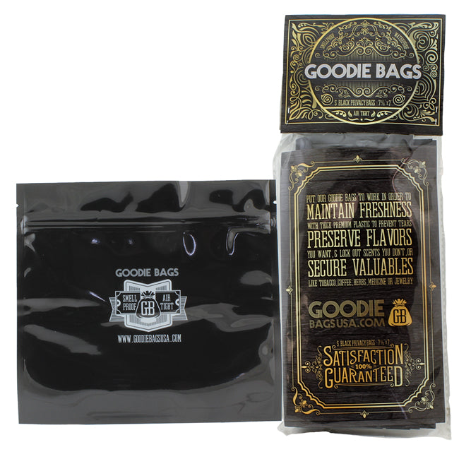 Goodie Bags Smell Proof Ziplock Large (7 11/16” x 7”) Black (5 Bags)