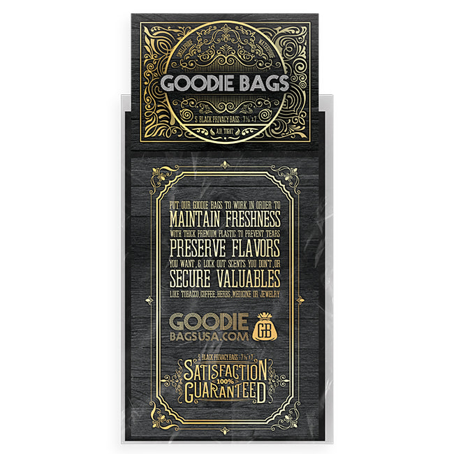 Goodie Bags Smell Proof Ziplock Large (7 11/16” x 7”) Black (5 Bags)