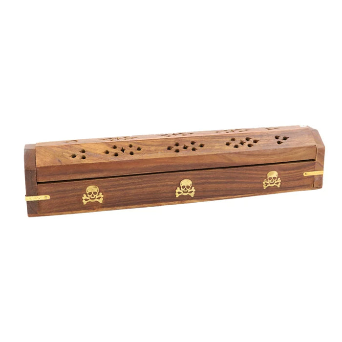 Incense Burner Wooden Coffin Box with Storage