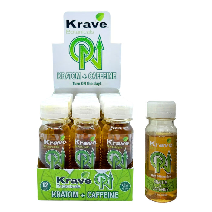 KRAVE ON Kratom + Caffeine SHOT (Display of 12)