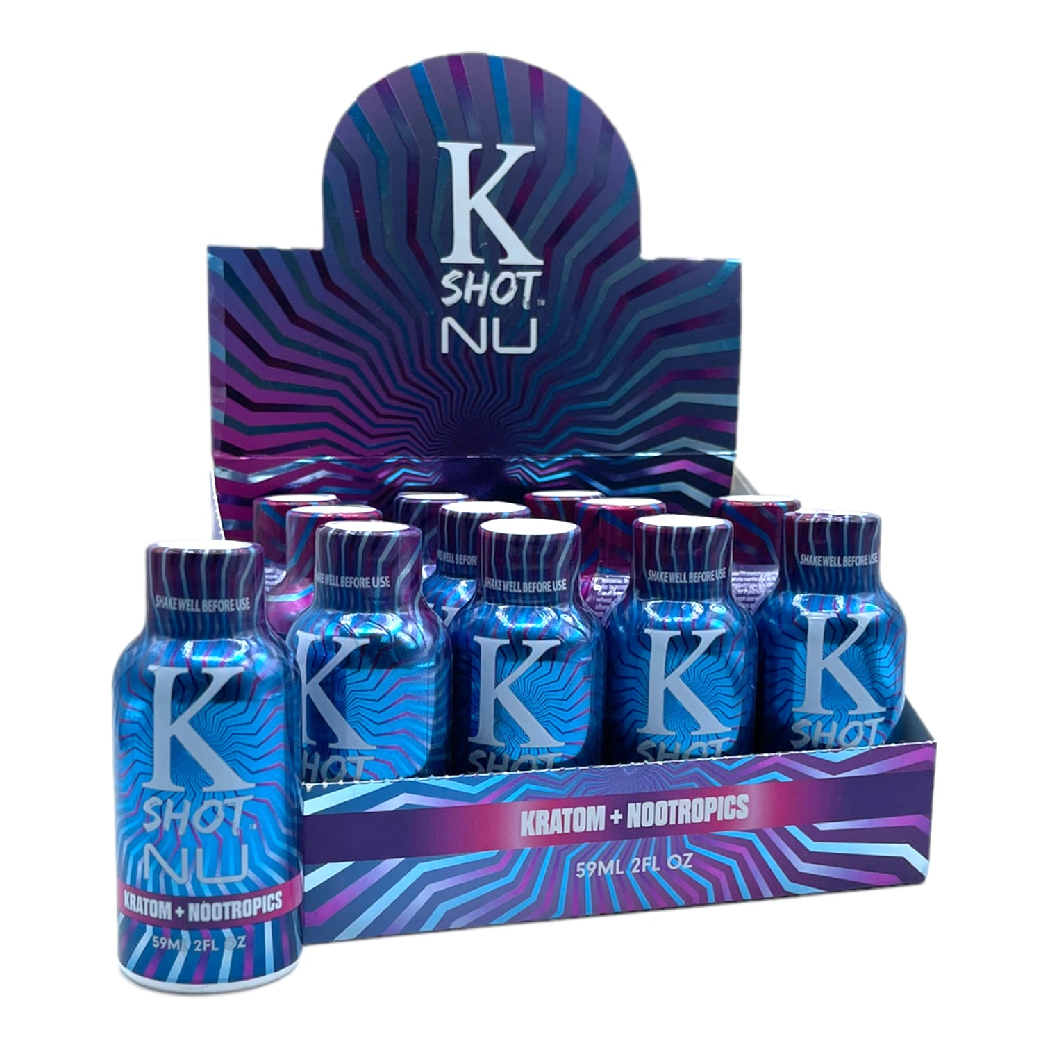 K Shot NU "+ Nootropics" 2FL OZ  Liquid -12pc / Display |12 Display / Case