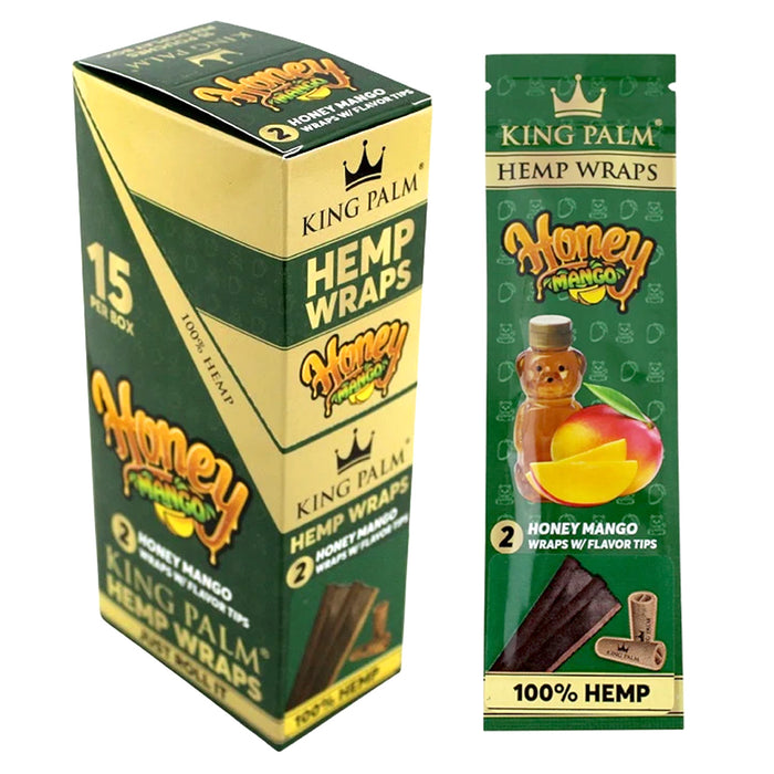 King Palm Hemp Wraps w/ Paper Tips - Honey Mango (15pk Display)