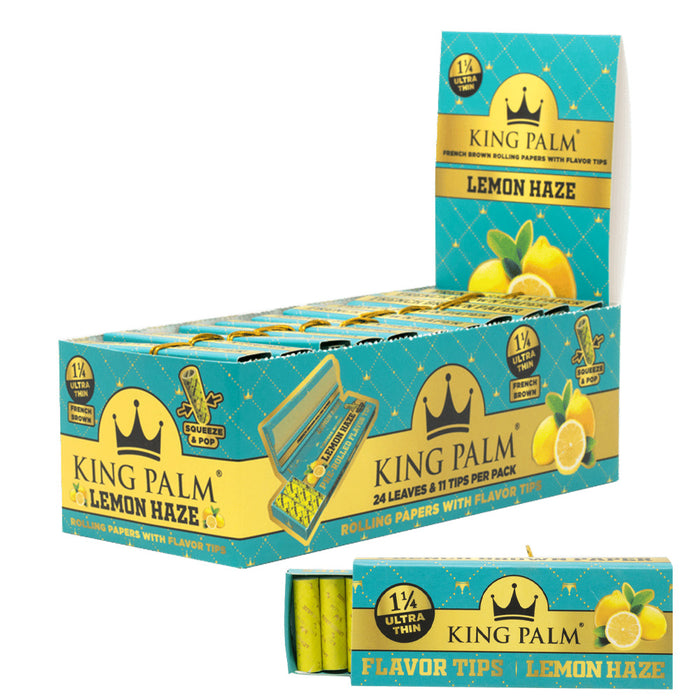 King Palm Paper 1 1/4 ultra thin Pre-rolled tips (24 Leaves & 11 tips per pack)- Lemon Haze