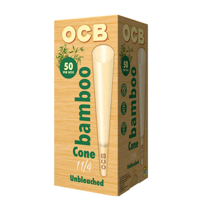 OCB Bamboo Unbleached Rolling Paper Cones 1 1/4 Size (50 per box)