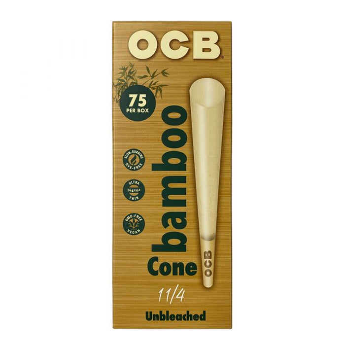 OCB Bamboo Unbleached Rolling Paper Cones 1 1/4 Size (75 per box)