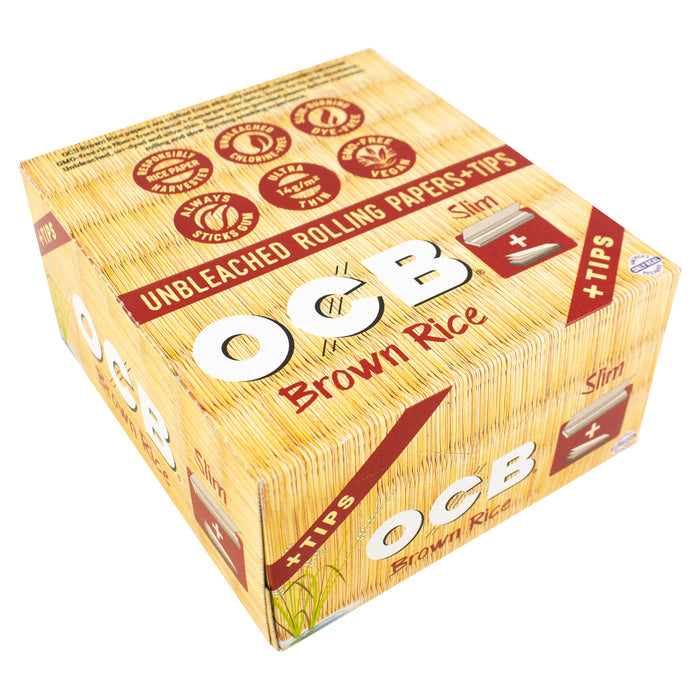OCB Brown Rice King Size Slim Rolling Papers + Tips (24packs/Display)