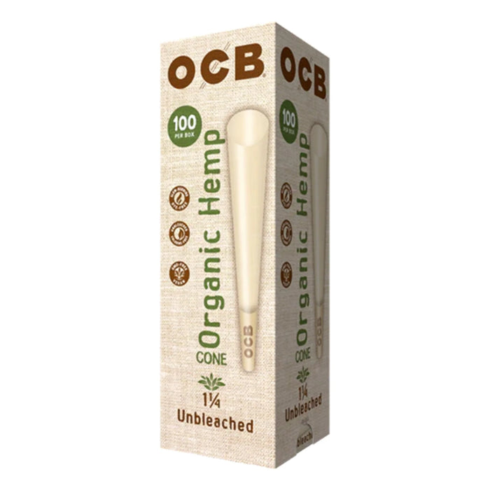 OCB Organic Hemp Unbleached Rolling Paper Cones 1 1/4 Size (100 per box)
