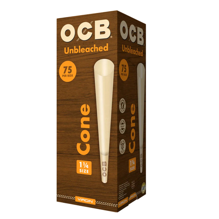 OCB Virgin Unbleached Rolling Paper Cones 1 1/4 Size (75 per box)