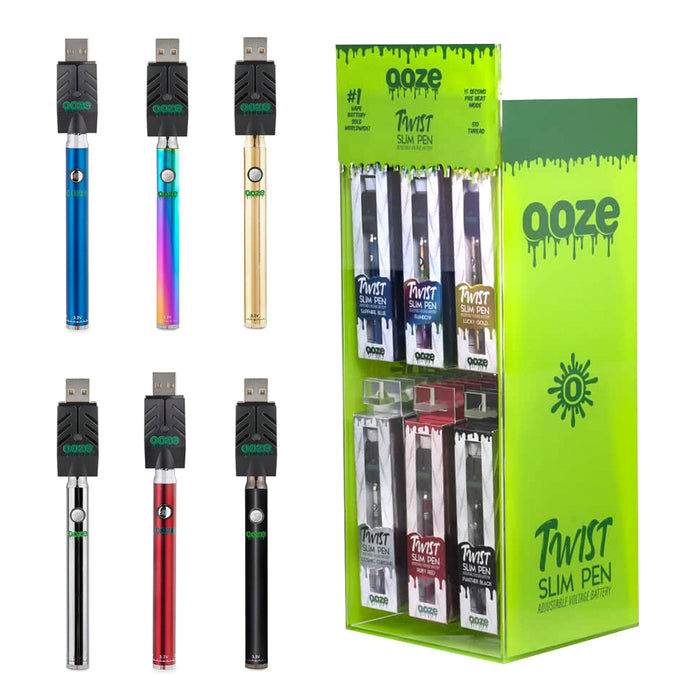 Ooze Twist Slim Pen 510 Thread 320mAh Adjustable Voltage Battery 3.3-4.8v - Assorted Colors (48pc / Display)