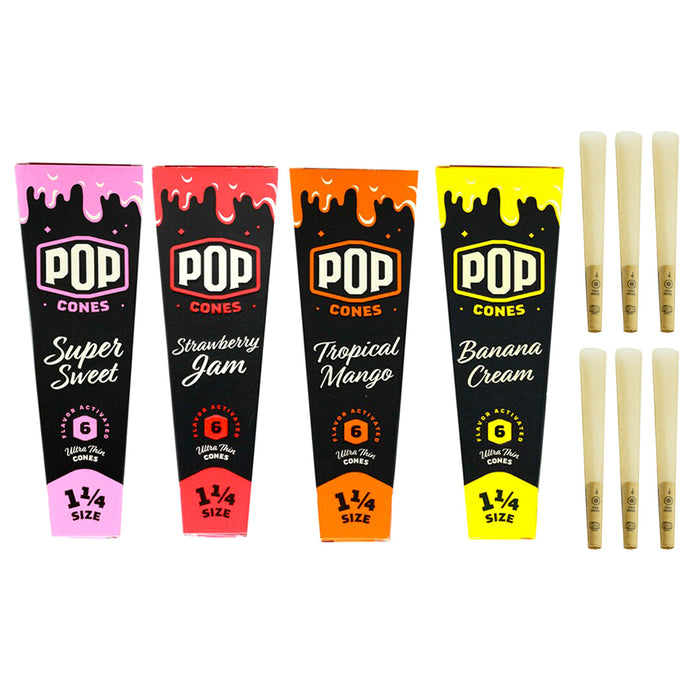Pop Cones 1 1/4" Size Pre-Rolled Cones with Flavor Activated (6 per pack/24 Pack)