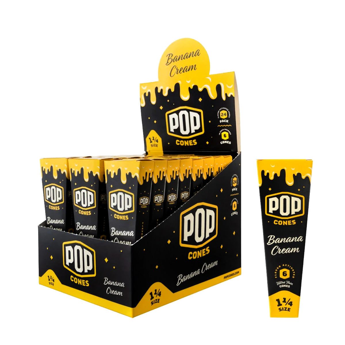 Pop Cones 1 1/4" Size Pre-Rolled Cones with Flavor Activated (6 per pack/24 Pack)