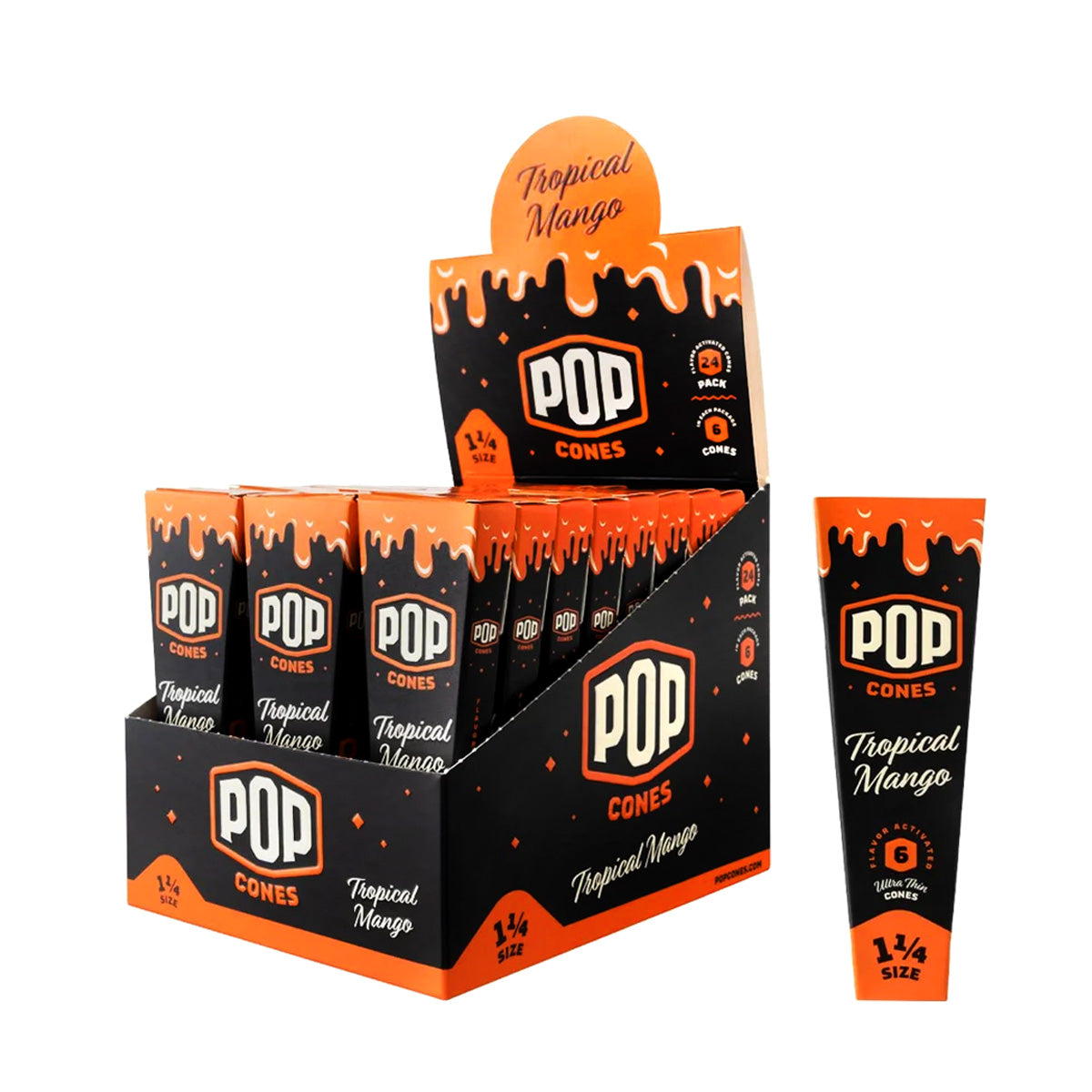 Pop Cones 1 1/4" Size Pre-Rolled Cones with Flavor Activated (6 per pack/24 Pack)