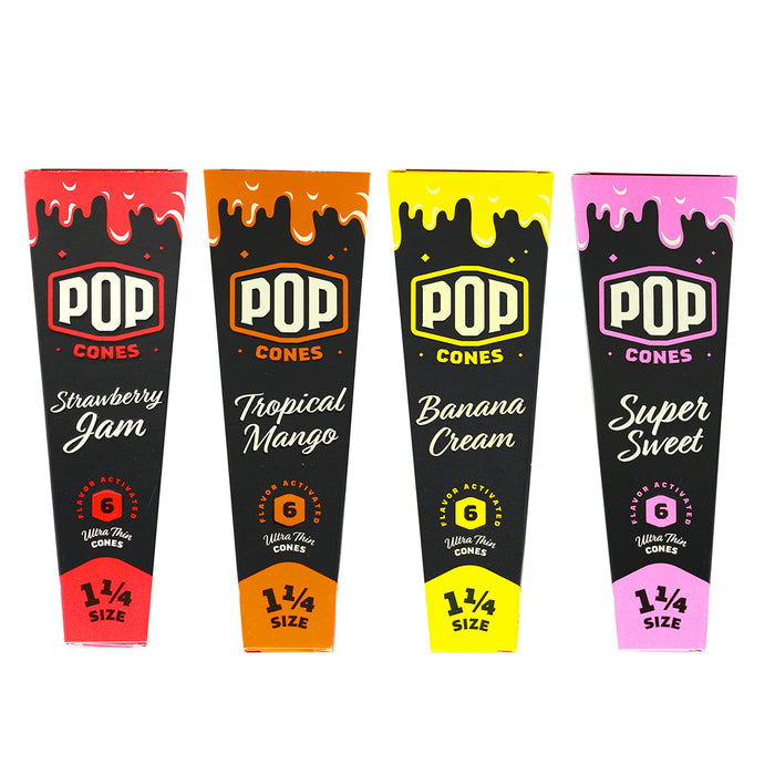 Pop Cones 1 1/4" Size Pre-Rolled Cones with Flavor Activated (6 per pack/24 Pack)