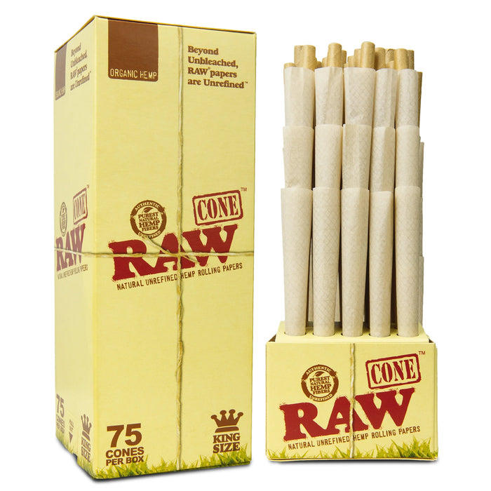 RAW Organic Hemp King Size Prerolled Cones 75ct Box