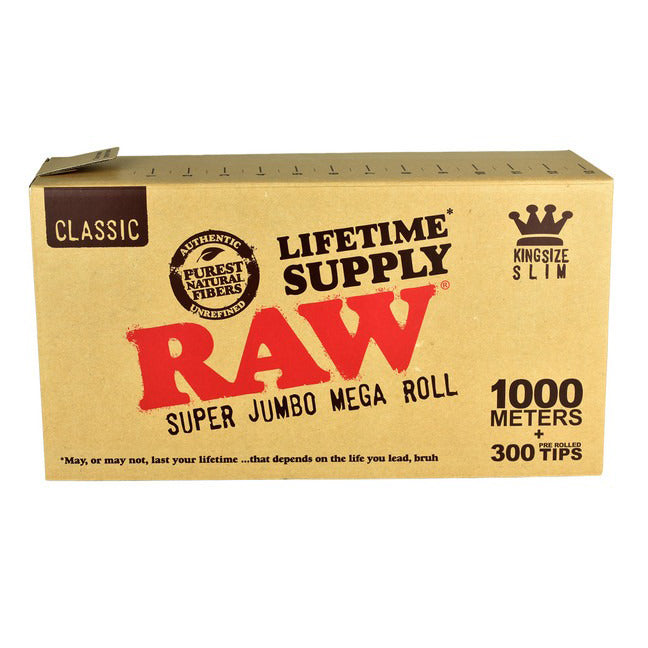 RAW Classic Super Jumbo Mega Roll LifeTime Supply King Size Slim 1000 METERS + 300 Pre Rolled Tips