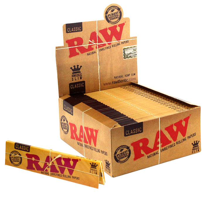 Raw Classic King Size Slim Rolling Paper (32 Sheets per Pack/ 50 Pack Display)
