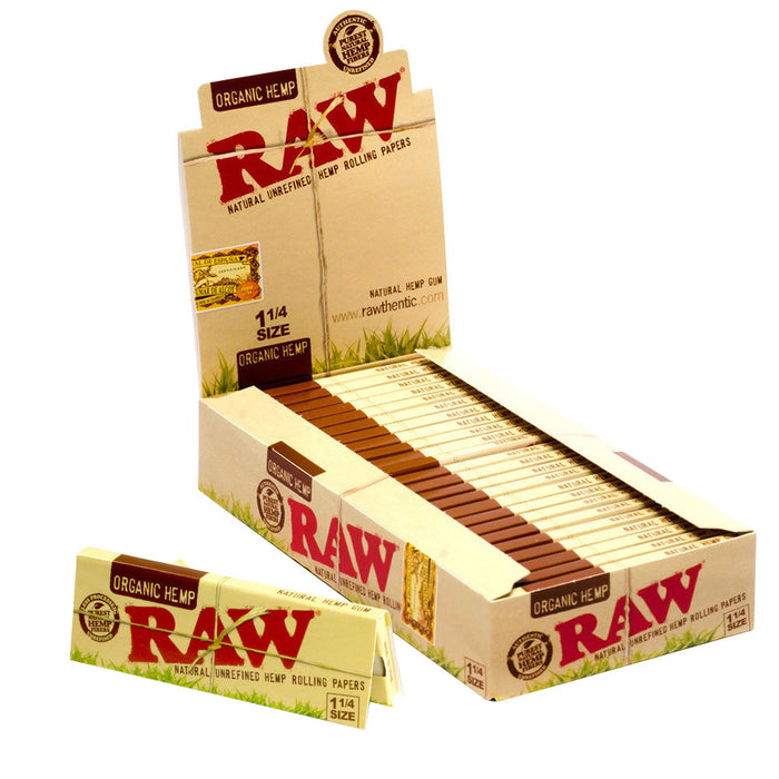 Raw Organic Hemp 1 1/4" Size Rolling Paper (50 Sheets per Pack / 24 Packs Display)