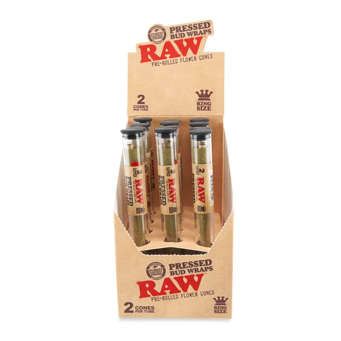 Raw Pressed Bud Wrap Pre-Rolled Flower Cones King Size (3 Cones Per Tube/12 per Display)