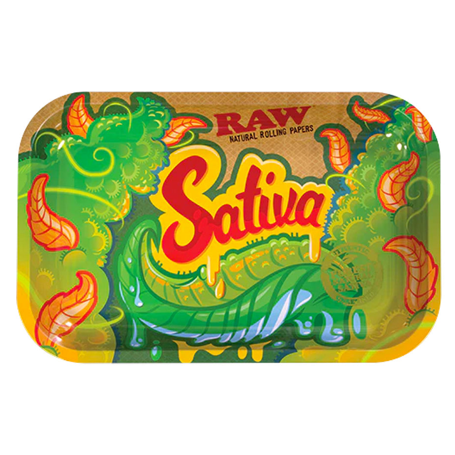 Raw Sativa Metal Rolling Tray