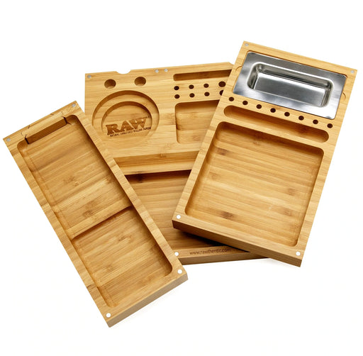 Natural Dark Bamboo Back Flip Striped Bamboo Wooden Rolling Tray Folding  Tobacco Herb Magnetic Weed Trays Smoking Accessories