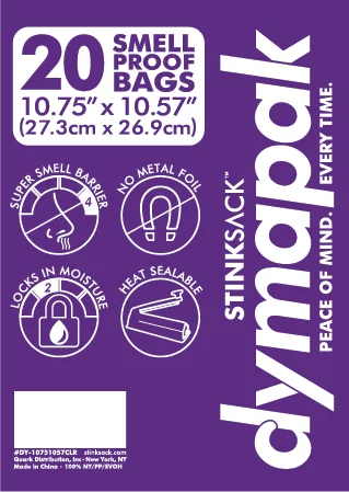 Stink Sack Dymapak Ziplock Bag Half Pound (10.75" x 10.57") Clear 20pk