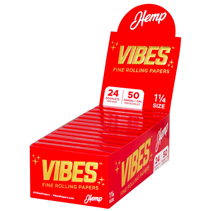 Vibes - Hemp 1 1/4" Size Rolling Papers + Tips (24packs/Display)