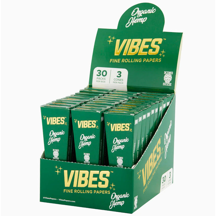 Vibes - Organic Hemp King Size Cones (30 Pack of 3 Cones)