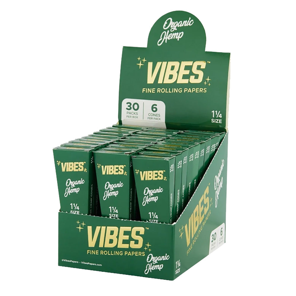 Vibes Organic Hemp 1 1/4" Size Cones (30 Packs of 6 Cones)