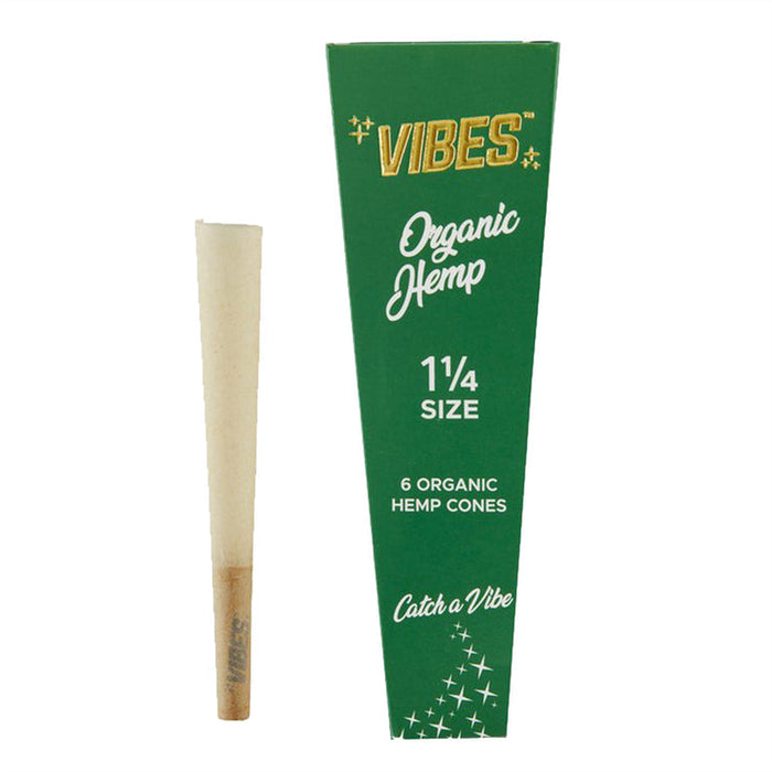 Vibes Organic Hemp 1 1/4" Size Cones (30 Packs of 6 Cones)