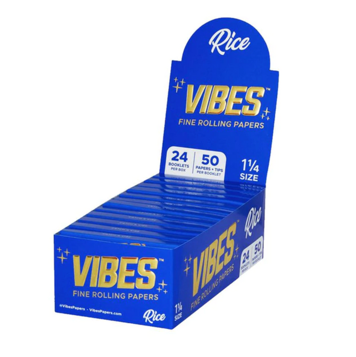Vibes - Rice 1 1/4" Size Rolling Papers + Tips (24packs/Display)