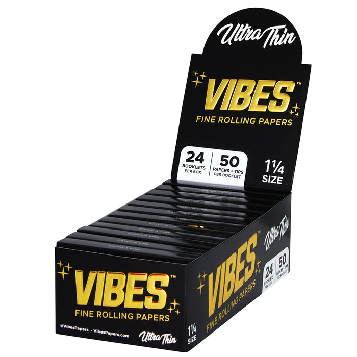 Vibes - Ultra Thin 1 1/4" Size Rolling Papers + Tips (24packs/Display)