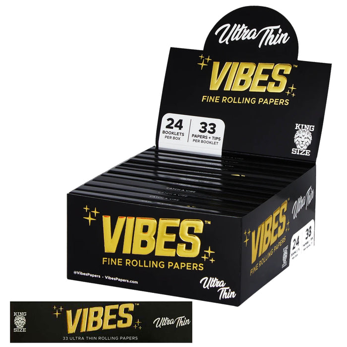 Vibes - Ultra Thin King Size Rolling Papers + Tips (24packs/Display)