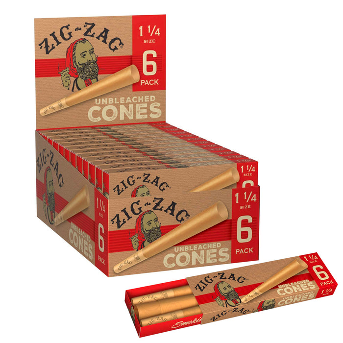 Zig-Zag 1 1/4 Size Unbleached Cones | 24 Pack Of 6 Cones