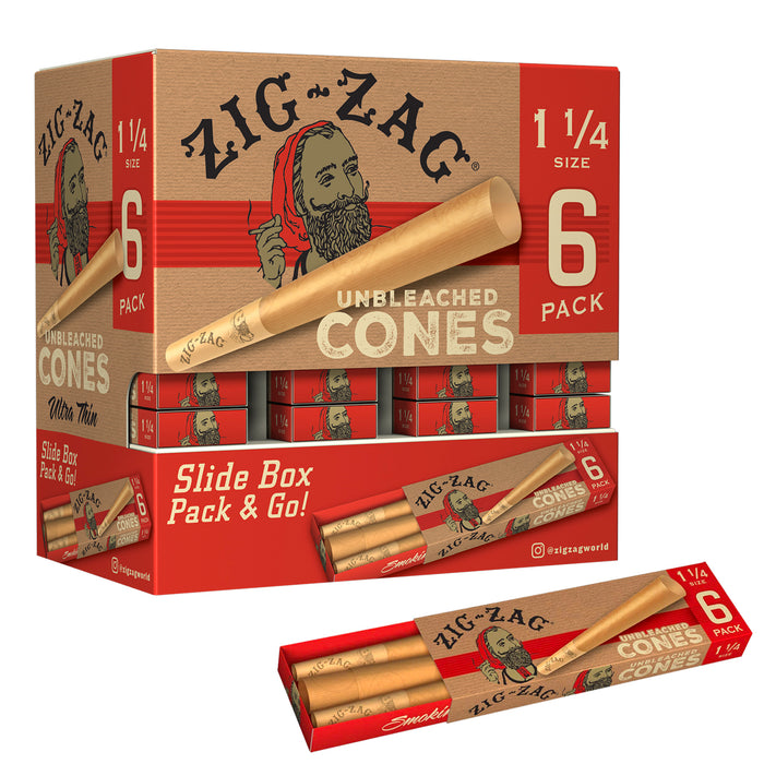 Zig-Zag 1 1/4 Size Unbleached Cones | 36 Pack Of 6 Cones