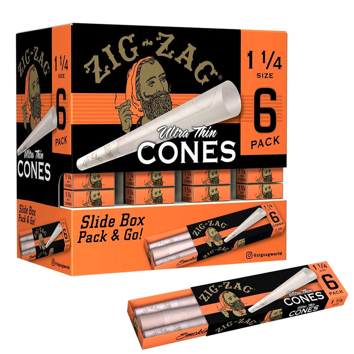 Zig-Zag 1 1/4 Size Pre-Rolled Ultra Thin Cones | 36 pack of 6 Cones