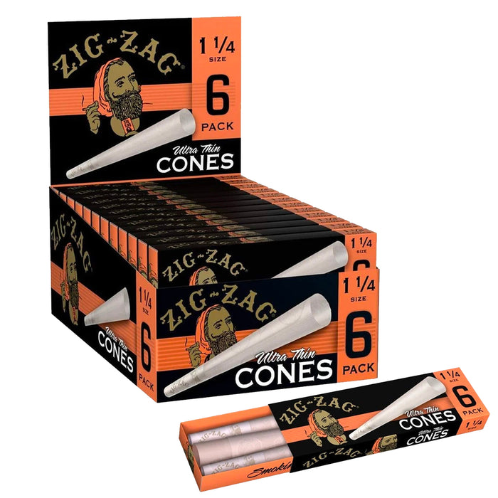 Zig-Zag 1 1/4 Size Pre-Rolled Ultra Thin Cones | 24 pack of 6 Cones
