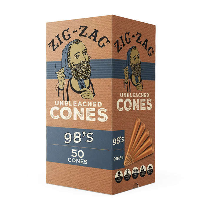 Zig Zag Unbleached Cones 98's Size 50 Cones