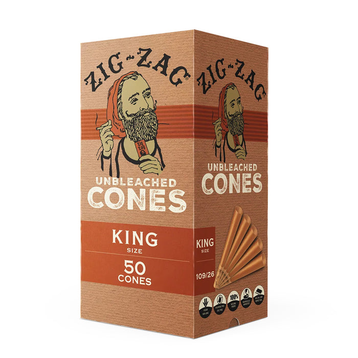 Zig Zag Unbleached Cones King Size 50 Cones