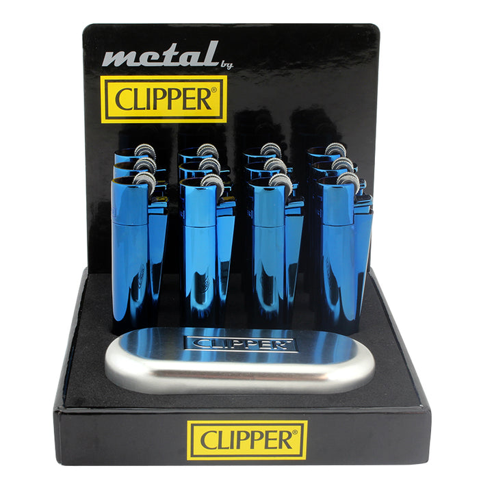 Clipper Full Metal Icy Blue Flint Lighter Display - Smoketokes