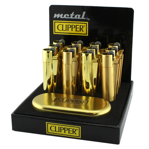 Clipper Full Metal Gold Flint Lighter Display - Smoketokes