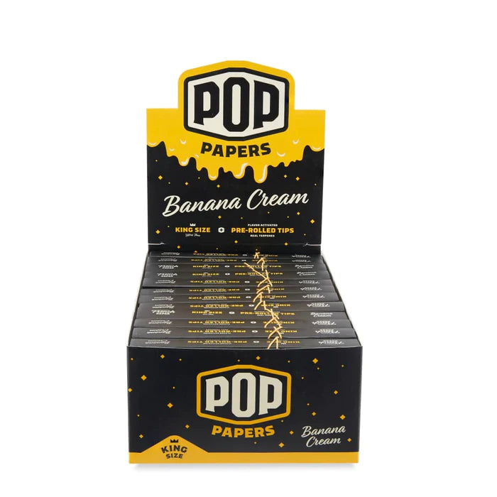POP Papers King Size Rolling Papers w/ Flavor Filter Tips - Banana Cream (32 Sheets + 12 Tips / 24 Packs)