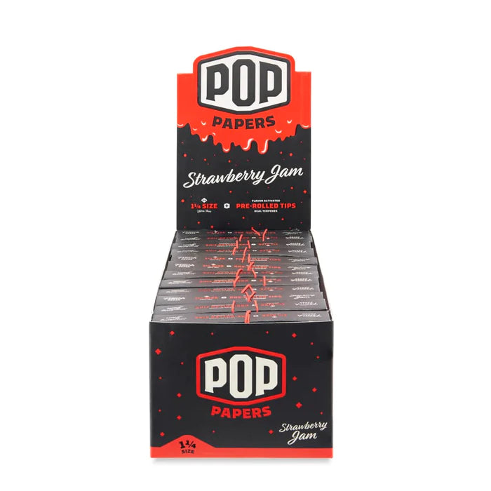 POP Papers 1 1/4" Rolling Papers w/ Flavor Filter Tips - Strawberry Jam (24 Sheets + 8 Tips / 24 Packs)